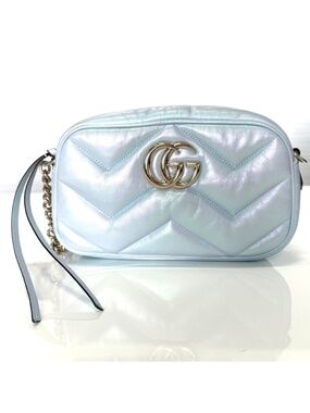 New with tags. Hard to find! Gucci Marmont Iridescent Blue GG shoulder bag